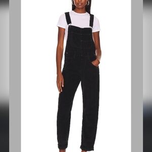NEW Free PEOPLE Ziggy Black Corduroy Overalls L